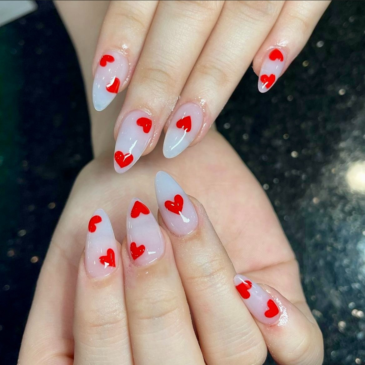 Red Heart Shape Design Nails